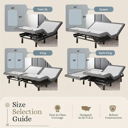 Sven & Son Classic Adjustable Bed Base, Head and Foot Lift, Massage, Under-Bed Lights, USB, Memory, Zero Gravity Smart Frame - King