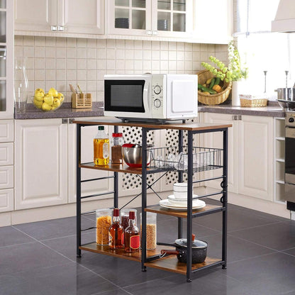 Yaheetech 4-Tier Bakers Rack,Microwave Stand for Coffee Bar,Rustic Brown | Metal Coffee Station, Kitchen Racks Shelf with Storage,Wire Basket, Hooks,Adjustable Feet for Kitchenette,Small Apartment
