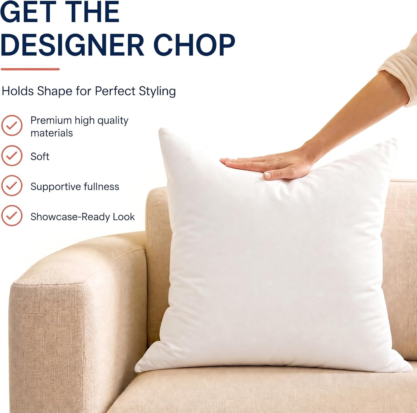 12X12 Throw Pillow Insert, 100% Cotton Cover, down Alternative | Cotton Cover, Plush Down-Alternative Fill, Machine Washable Fits 12X12 Covers Couch, Sofa, Bed, Nursery Décor